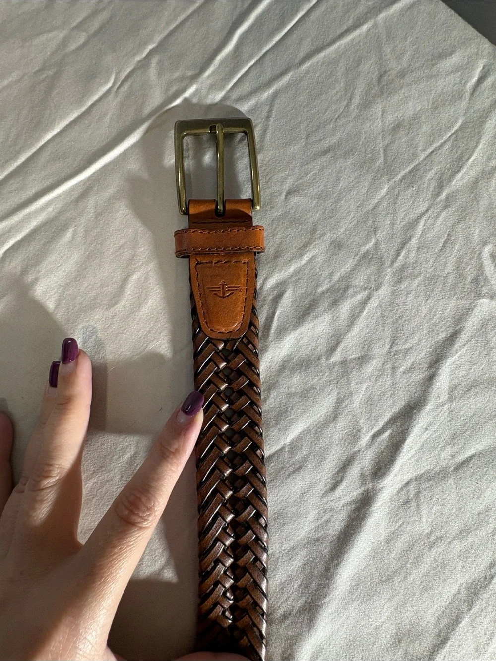 Dockers Braided Leather Belt in Tan with Brass Buckle